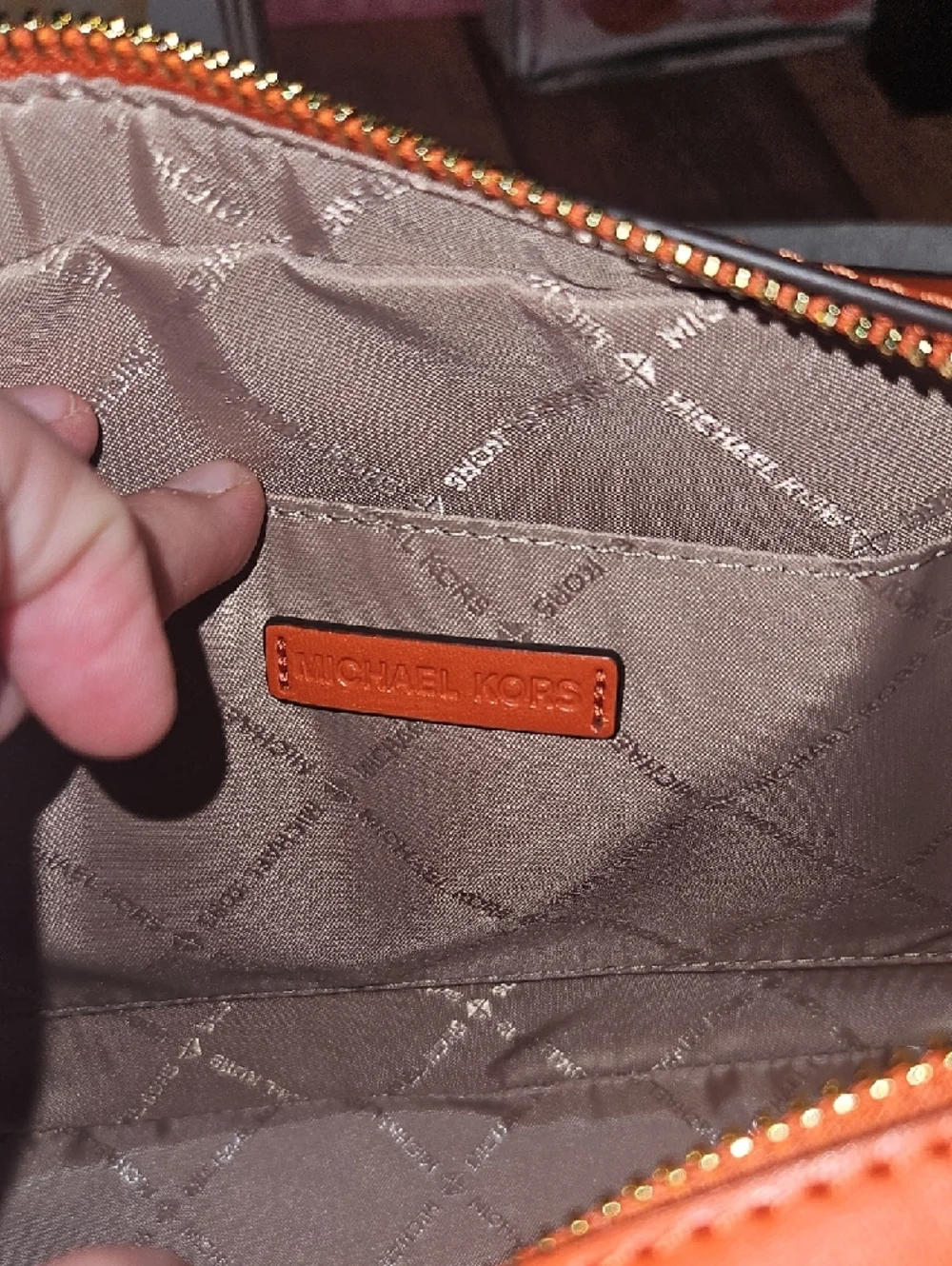 Michael Kors Orange and White Polka Dot Crossbody Bag